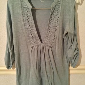 V-necked top with smocking